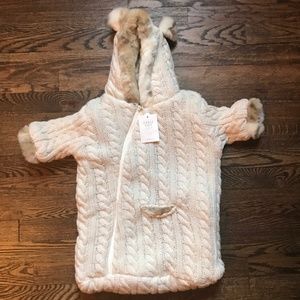 RH Baby Knit/Faux Fur Ivory Baby Bunting 0-6M